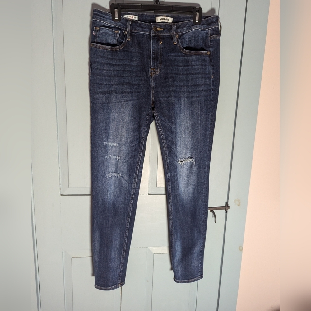 👖 Vigoss Jagger Skinny 32 dark wash fading design with slashes vintage